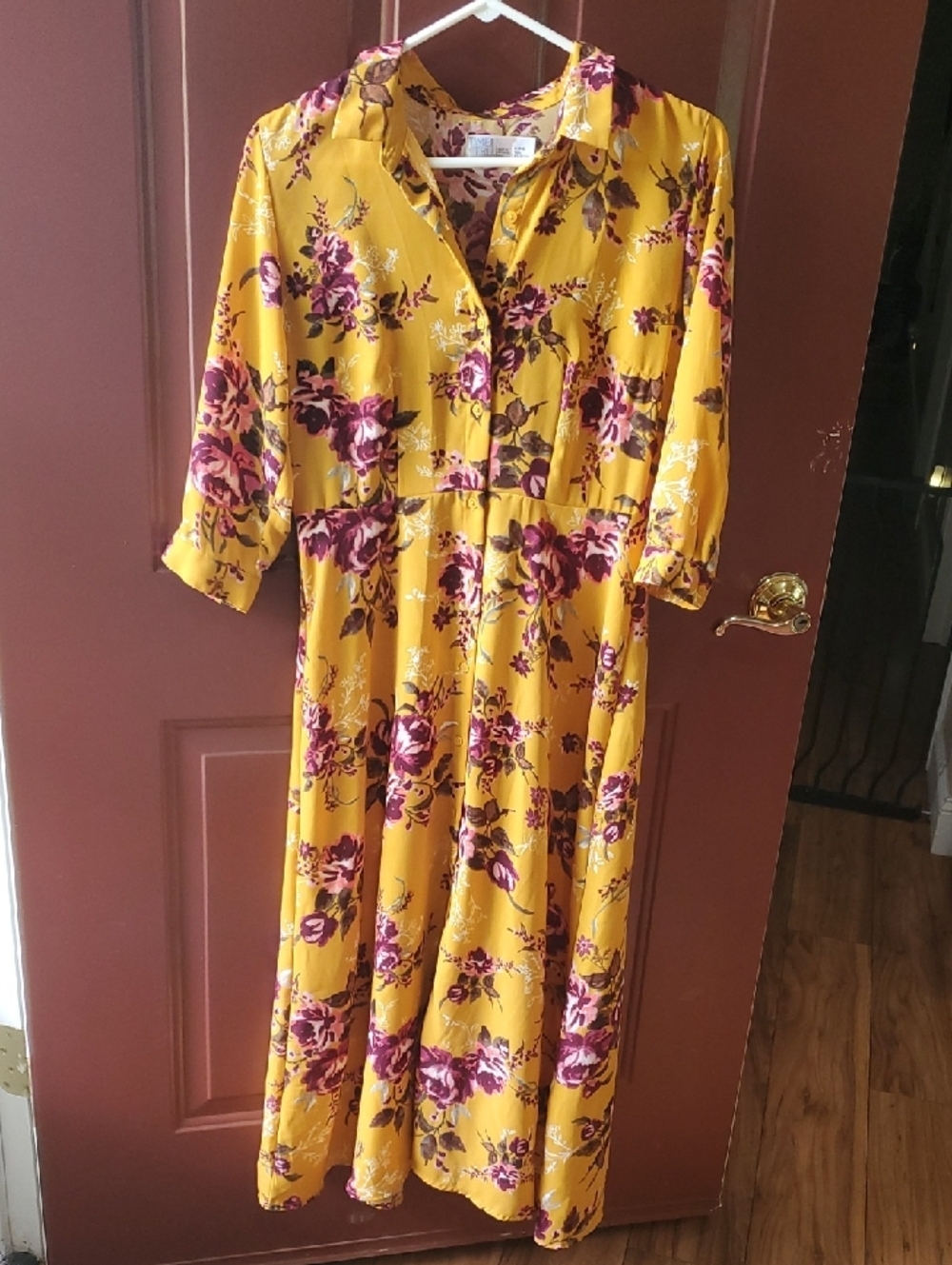 Time and Tru Mustard Yellow Floral Maxi Dress